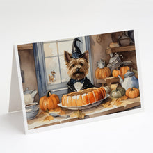 Load image into Gallery viewer, Cairn Terrier Fall Kitchen Pumpkins Greeting Cards -  Blank Note Cards – 8-Pack of Artist-Designed Cards with Envelopes