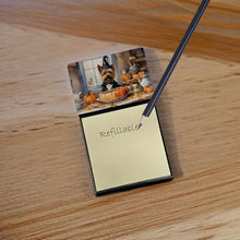 Load image into Gallery viewer, Cairn Terrier Fall Kitchen Pumpkins Sticky Note Holder- Refiilable Desk Accessory Note Pad