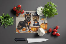 Load image into Gallery viewer, Cairn Terrier Fall Kitchen Pumpkins Glass Cutting Boards – Durable, Decorative Kitchen Art Large