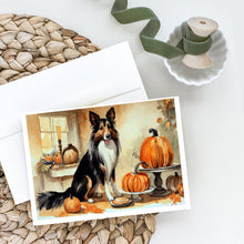 Load image into Gallery viewer, Collie Fall Kitchen Pumpkins Greeting Cards -  Blank Note Cards – 8-Pack of Artist-Designed Cards with Envelopes
