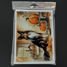 Load image into Gallery viewer, Collie Fall Kitchen Pumpkins Greeting Cards -  Blank Note Cards – 8-Pack of Artist-Designed Cards with Envelopes