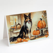 Load image into Gallery viewer, Collie Fall Kitchen Pumpkins Greeting Cards -  Blank Note Cards – 8-Pack of Artist-Designed Cards with Envelopes