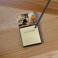 Load image into Gallery viewer, Collie Fall Kitchen Pumpkins Sticky Note Holder- Refiilable Desk Accessory Note Pad
