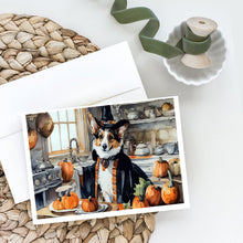 Load image into Gallery viewer, Corgi Fall Kitchen Pumpkins Greeting Cards -  Blank Note Cards – 8-Pack of Artist-Designed Cards with Envelopes