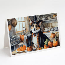 Load image into Gallery viewer, Corgi Fall Kitchen Pumpkins Greeting Cards -  Blank Note Cards – 8-Pack of Artist-Designed Cards with Envelopes