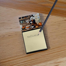 Load image into Gallery viewer, Coton De Tulear Fall Kitchen Pumpkins Sticky Note Holder- Refiilable Desk Accessory Note Pad