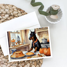 Load image into Gallery viewer, Doberman Pinscher Fall Kitchen Pumpkins Greeting Cards -  Blank Note Cards – 8-Pack of Artist-Designed Cards with Envelopes