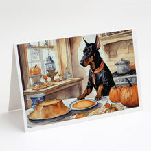 Load image into Gallery viewer, Doberman Pinscher Fall Kitchen Pumpkins Greeting Cards -  Blank Note Cards – 8-Pack of Artist-Designed Cards with Envelopes