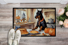 Load image into Gallery viewer, Doberman Pinscher Fall Kitchen Pumpkins Doormat - 24x36 Decorative Floor Mat – Indoor/Outdoor Rug with Artistic Flair