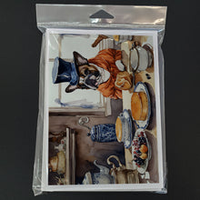 Load image into Gallery viewer, French Bulldog Fall Kitchen Pumpkins Greeting Cards -  Blank Note Cards – 8-Pack of Artist-Designed Cards with Envelopes