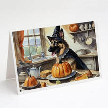 Load image into Gallery viewer, German Shepherd Fall Kitchen Pumpkins Greeting Cards -  Blank Note Cards – 8-Pack of Artist-Designed Cards with Envelopes