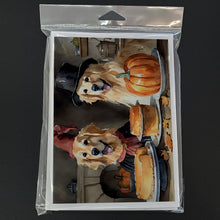 Load image into Gallery viewer, Golden Retriever Fall Kitchen Pumpkins Greeting Cards -  Blank Note Cards – 8-Pack of Artist-Designed Cards with Envelopes
