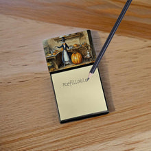 Load image into Gallery viewer, Italian Greyhound Fall Kitchen Pumpkins Sticky Note Holder- Refiilable Desk Accessory Note Pad