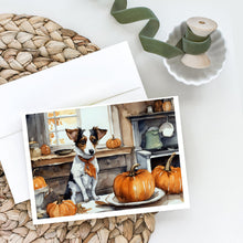 Load image into Gallery viewer, Jack Russell Terrier Fall Kitchen Pumpkins Greeting Cards -  Blank Note Cards – 8-Pack of Artist-Designed Cards with Envelopes