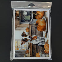 Load image into Gallery viewer, Jack Russell Terrier Fall Kitchen Pumpkins Greeting Cards -  Blank Note Cards – 8-Pack of Artist-Designed Cards with Envelopes