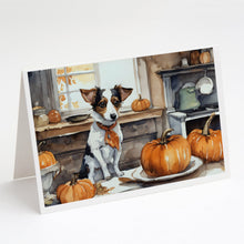 Load image into Gallery viewer, Jack Russell Terrier Fall Kitchen Pumpkins Greeting Cards -  Blank Note Cards – 8-Pack of Artist-Designed Cards with Envelopes