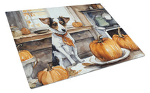 Load image into Gallery viewer, Jack Russell Terrier Fall Kitchen Pumpkins Glass Cutting Boards – Durable, Decorative Kitchen Art Large