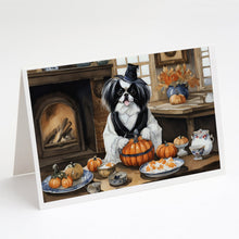 Load image into Gallery viewer, Japanese Chin Fall Kitchen Pumpkins Greeting Cards -  Blank Note Cards – 8-Pack of Artist-Designed Cards with Envelopes
