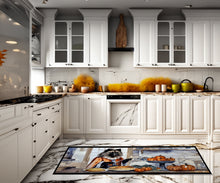 Load image into Gallery viewer, Keeshond Fall Kitchen Pumpkins Runner Mat 28x58