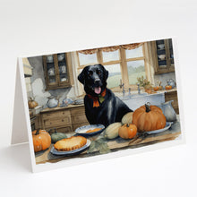 Load image into Gallery viewer, Black Lab Fall Kitchen Pumpkins Greeting Cards -  Blank Note Cards – 8-Pack of Artist-Designed Cards with Envelopes