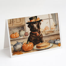 Load image into Gallery viewer, Chocolate Lab Fall Kitchen Pumpkins Greeting Cards -  Blank Note Cards – 8-Pack of Artist-Designed Cards with Envelopes
