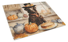 Load image into Gallery viewer, Chocolate Lab Fall Kitchen Pumpkins Glass Cutting Boards – Durable, Decorative Kitchen Art Large