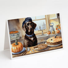 Load image into Gallery viewer, Chocolate Lab Fall Kitchen Pumpkins Greeting Cards -  Blank Note Cards – 8-Pack of Artist-Designed Cards with Envelopes