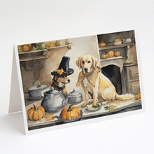 Load image into Gallery viewer, Yellow Lab Fall Kitchen Pumpkins Greeting Cards -  Blank Note Cards – 8-Pack of Artist-Designed Cards with Envelopes