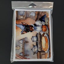Load image into Gallery viewer, Miniature Pinscher Fall Kitchen Pumpkins Greeting Cards -  Blank Note Cards – 8-Pack of Artist-Designed Cards with Envelopes