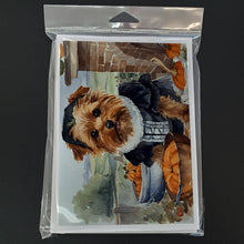 Load image into Gallery viewer, Norfolk Terrier Fall Kitchen Pumpkins Greeting Cards -  Blank Note Cards – 8-Pack of Artist-Designed Cards with Envelopes
