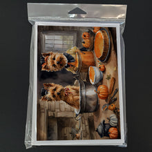Load image into Gallery viewer, Norwich Terrier Fall Kitchen Pumpkins Greeting Cards -  Blank Note Cards – 8-Pack of Artist-Designed Cards with Envelopes