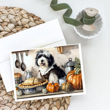 Load image into Gallery viewer, Old English Sheepdog Fall Kitchen Pumpkins Greeting Cards -  Blank Note Cards – 8-Pack of Artist-Designed Cards with Envelopes