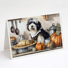 Load image into Gallery viewer, Old English Sheepdog Fall Kitchen Pumpkins Greeting Cards -  Blank Note Cards – 8-Pack of Artist-Designed Cards with Envelopes