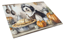 Load image into Gallery viewer, Old English Sheepdog Fall Kitchen Pumpkins Glass Cutting Boards – Durable, Decorative Kitchen Art Large