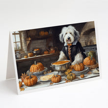 Load image into Gallery viewer, Old English Sheepdog Fall Kitchen Pumpkins Greeting Cards -  Blank Note Cards – 8-Pack of Artist-Designed Cards with Envelopes