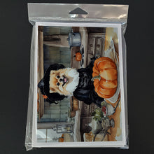 Load image into Gallery viewer, Pomeranian Fall Kitchen Pumpkins Greeting Cards -  Blank Note Cards – 8-Pack of Artist-Designed Cards with Envelopes