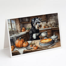 Load image into Gallery viewer, Schnauzer Fall Kitchen Pumpkins Greeting Cards -  Blank Note Cards – 8-Pack of Artist-Designed Cards with Envelopes