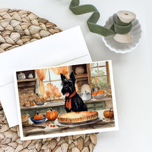 Load image into Gallery viewer, Scottish Terrier Fall Kitchen Pumpkins Greeting Cards -  Blank Note Cards – 8-Pack of Artist-Designed Cards with Envelopes