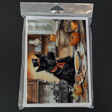 Load image into Gallery viewer, Scottish Terrier Fall Kitchen Pumpkins Greeting Cards -  Blank Note Cards – 8-Pack of Artist-Designed Cards with Envelopes