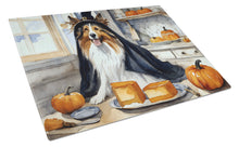 Load image into Gallery viewer, Sheltie Fall Kitchen Pumpkins Glass Cutting Boards – Durable, Decorative Kitchen Art Large