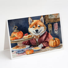 Load image into Gallery viewer, Shiba Inu Fall Kitchen Pumpkins Greeting Cards -  Blank Note Cards – 8-Pack of Artist-Designed Cards with Envelopes
