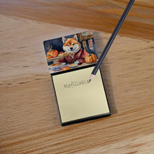 Load image into Gallery viewer, Shiba Inu Fall Kitchen Pumpkins Sticky Note Holder- Refiilable Desk Accessory Note Pad
