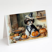 Load image into Gallery viewer, Shih Tzu Fall Kitchen Pumpkins Greeting Cards -  Blank Note Cards – 8-Pack of Artist-Designed Cards with Envelopes