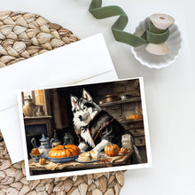 Load image into Gallery viewer, Siberian Husky Fall Kitchen Pumpkins Greeting Cards -  Blank Note Cards – 8-Pack of Artist-Designed Cards with Envelopes