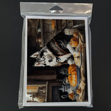 Load image into Gallery viewer, Siberian Husky Fall Kitchen Pumpkins Greeting Cards -  Blank Note Cards – 8-Pack of Artist-Designed Cards with Envelopes