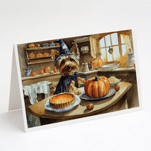 Load image into Gallery viewer, Silky Terrier Fall Kitchen Pumpkins Greeting Cards -  Blank Note Cards – 8-Pack of Artist-Designed Cards with Envelopes