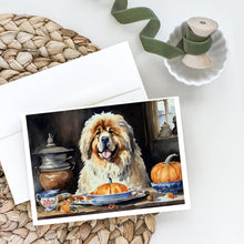 Load image into Gallery viewer, Tibetan Mastiff Fall Kitchen Pumpkins Greeting Cards -  Blank Note Cards – 8-Pack of Artist-Designed Cards with Envelopes