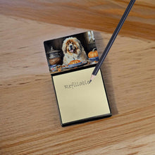 Load image into Gallery viewer, Tibetan Mastiff Fall Kitchen Pumpkins Sticky Note Holder- Refiilable Desk Accessory Note Pad