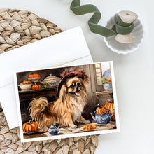 Load image into Gallery viewer, Tibetan Spaniel Fall Kitchen Pumpkins Greeting Cards -  Blank Note Cards – 8-Pack of Artist-Designed Cards with Envelopes