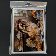 Load image into Gallery viewer, Tibetan Spaniel Fall Kitchen Pumpkins Greeting Cards -  Blank Note Cards – 8-Pack of Artist-Designed Cards with Envelopes
